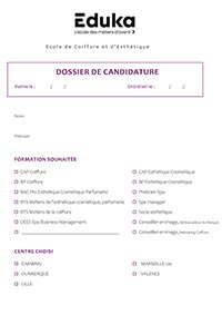 Dossier de candidature Eduka Beauté Valence
